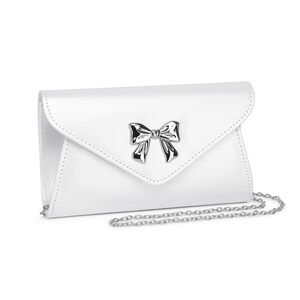 White PU Leather Clutch – Muduo Metal Bow Formal Wedding Handbag